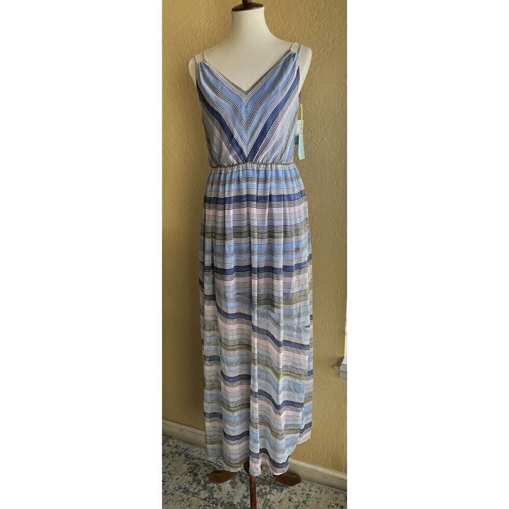 Cece by Cynthia Steffe Women's Blue Jordan V-neck Sleeveless Maxi Dress Size 4